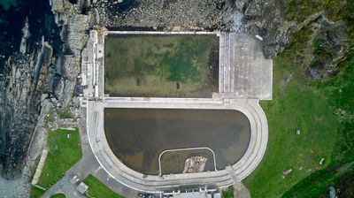 Tarlair Lido - Art Deco outdoor tidal swimming pool, boating pool and paddling pool. The aerial photo directly from above