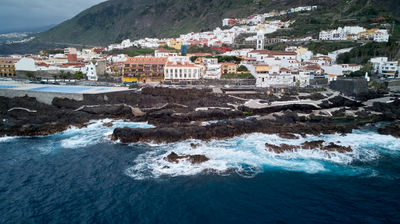 Aerial photo of a coastal town on Tenerife