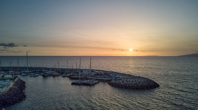 Tenerife coast - sunset over the harbour - mountains and ocean