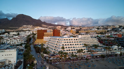 Aerial photo of a coastal town on Tenerife