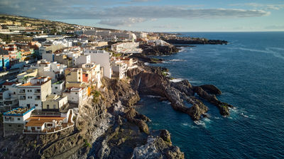 Aerial photo of a coastal town on Tenerife