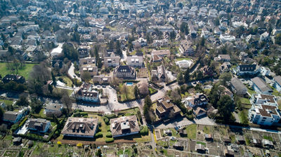 Aerial view of houses in Zurich suburb