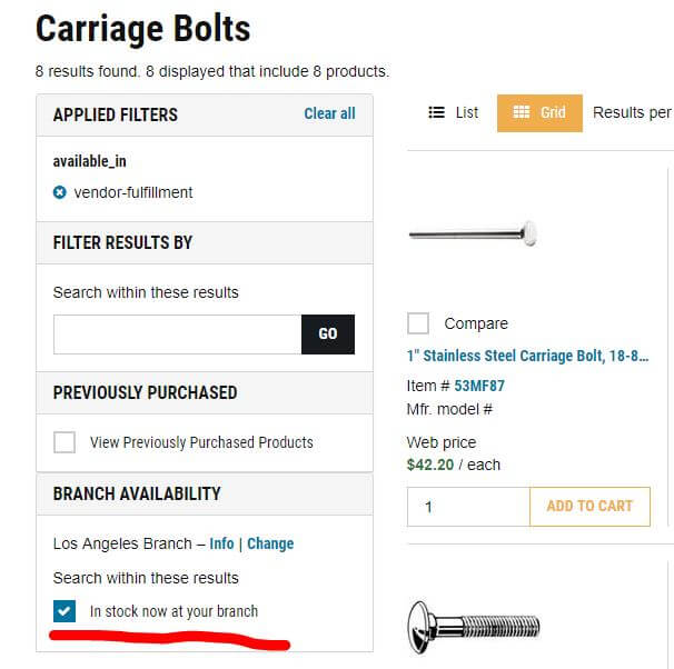 New product search options allow filtering based on availability in specified fulfillment centers