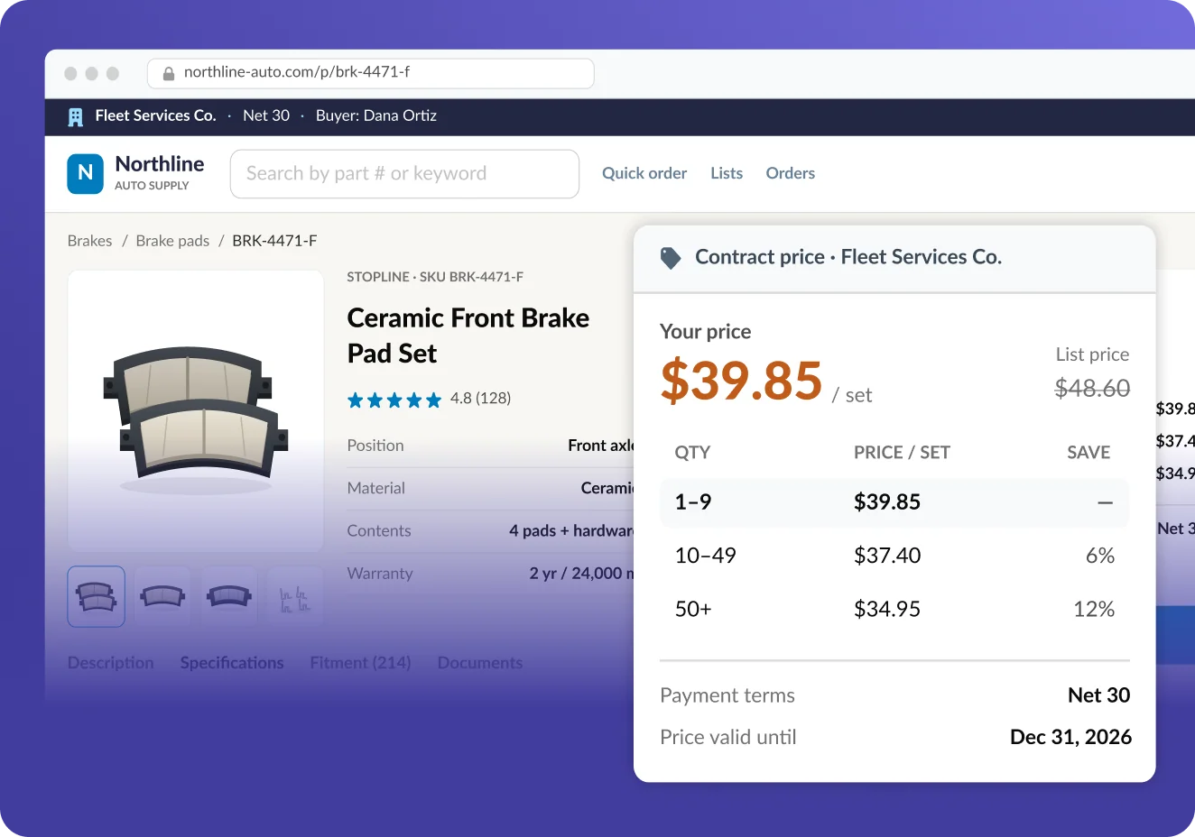 Account-specific pricing and catalogs