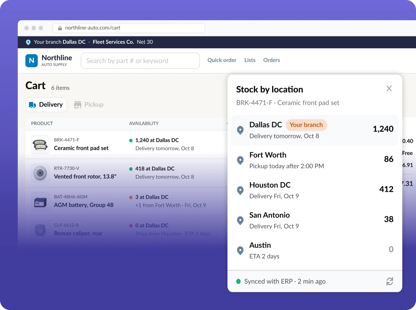 Multi-branch inventory and ERP-connected ordering