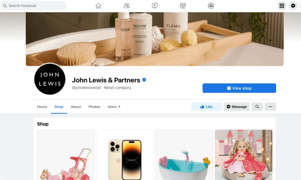 An example of a shop on Facebook 