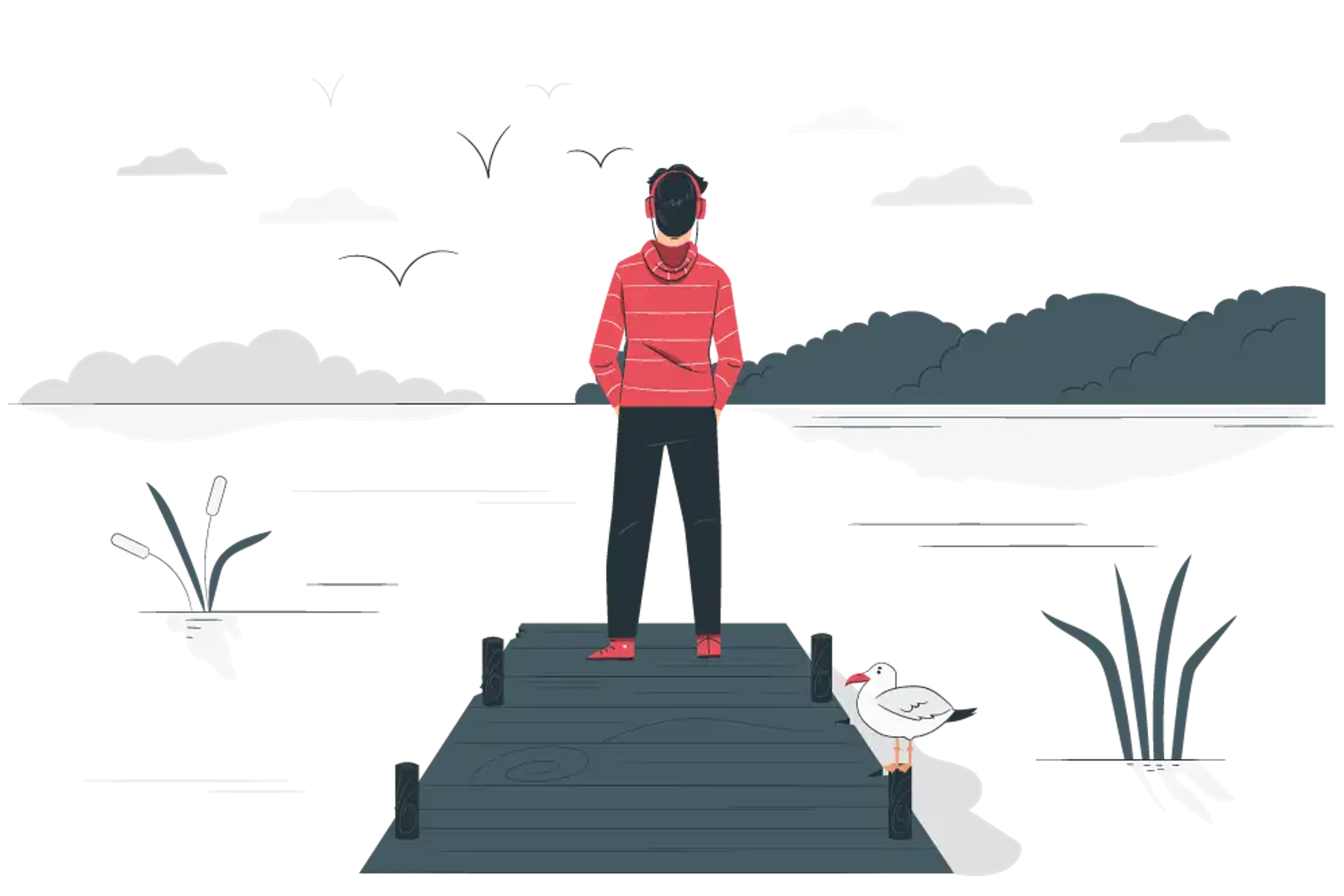 A man looking to a beautiful river and mountain