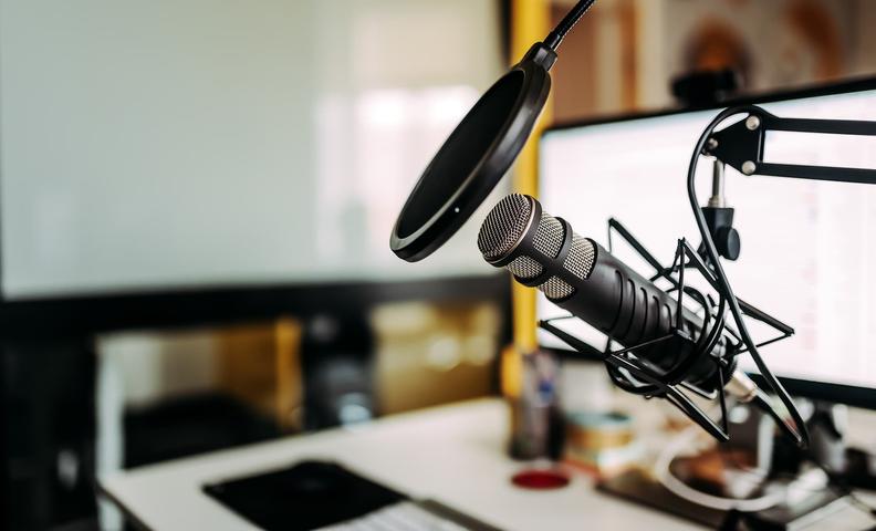 Close-up of Microphone In Podcast Studio