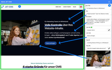 Hero Sektion Bearbeitungsmaske