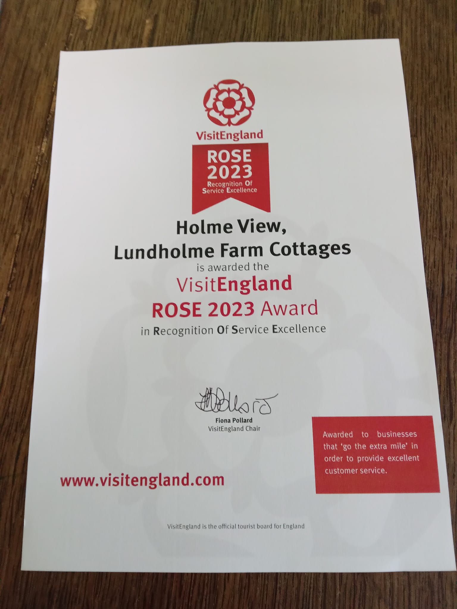Visit England Red Rose Award