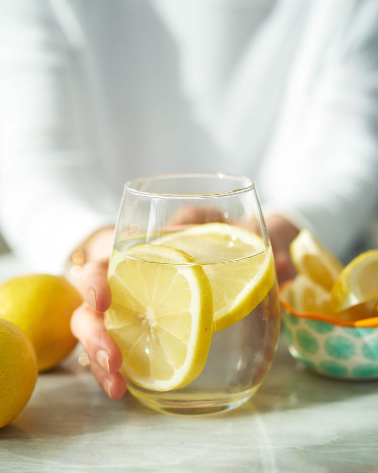 Lemon and water in a glass