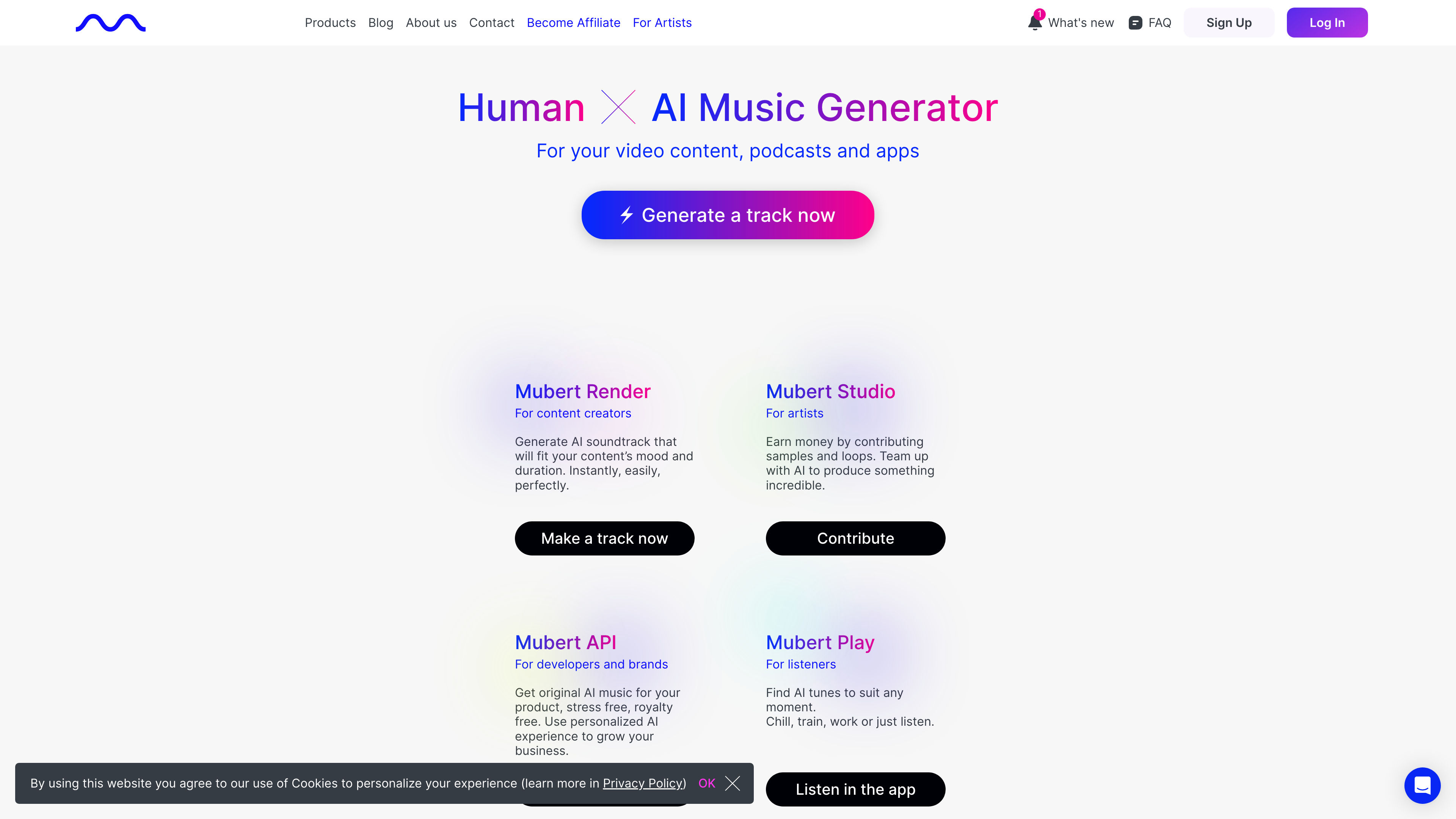 Mubert - Thousands of Staff-Picked Royalty-Free Music Tracks for Streaming, Videos, Podcasts, Commercial Use and Online Content