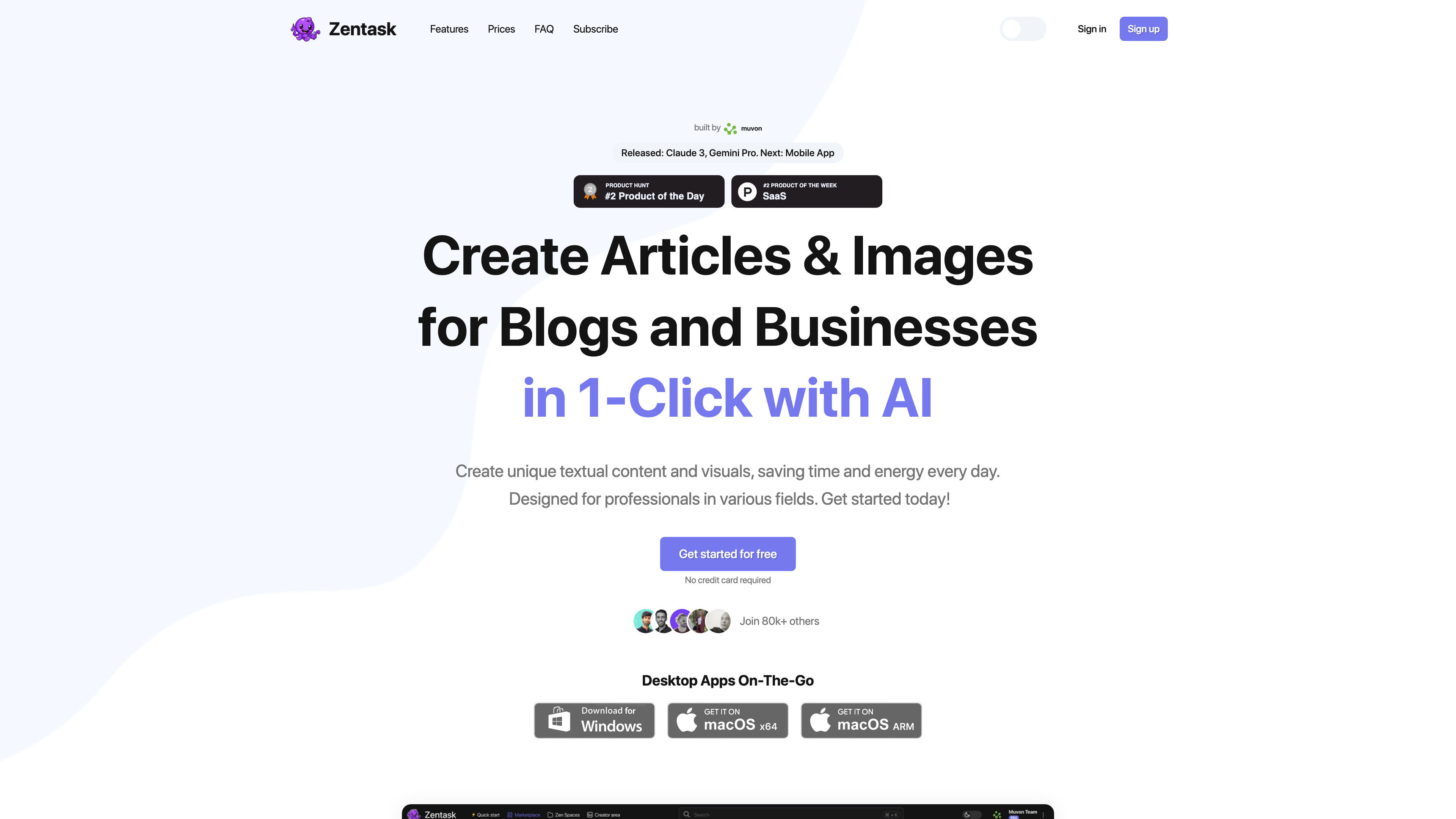 Zentask | AI Tools: Articles & Images for Blogs and Businesses in 1-Click