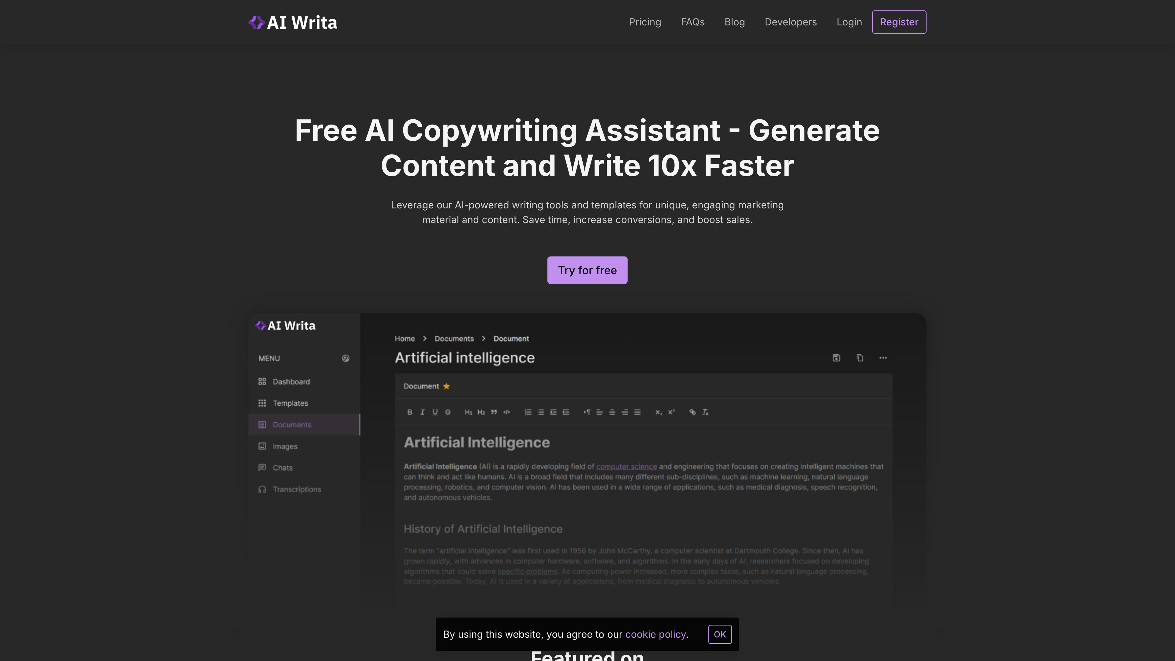 AI Writa - Free AI Copywriting Assistant | Write Better Today