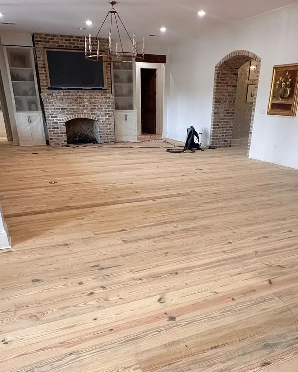 Pine floor freshly sanded, before the finish