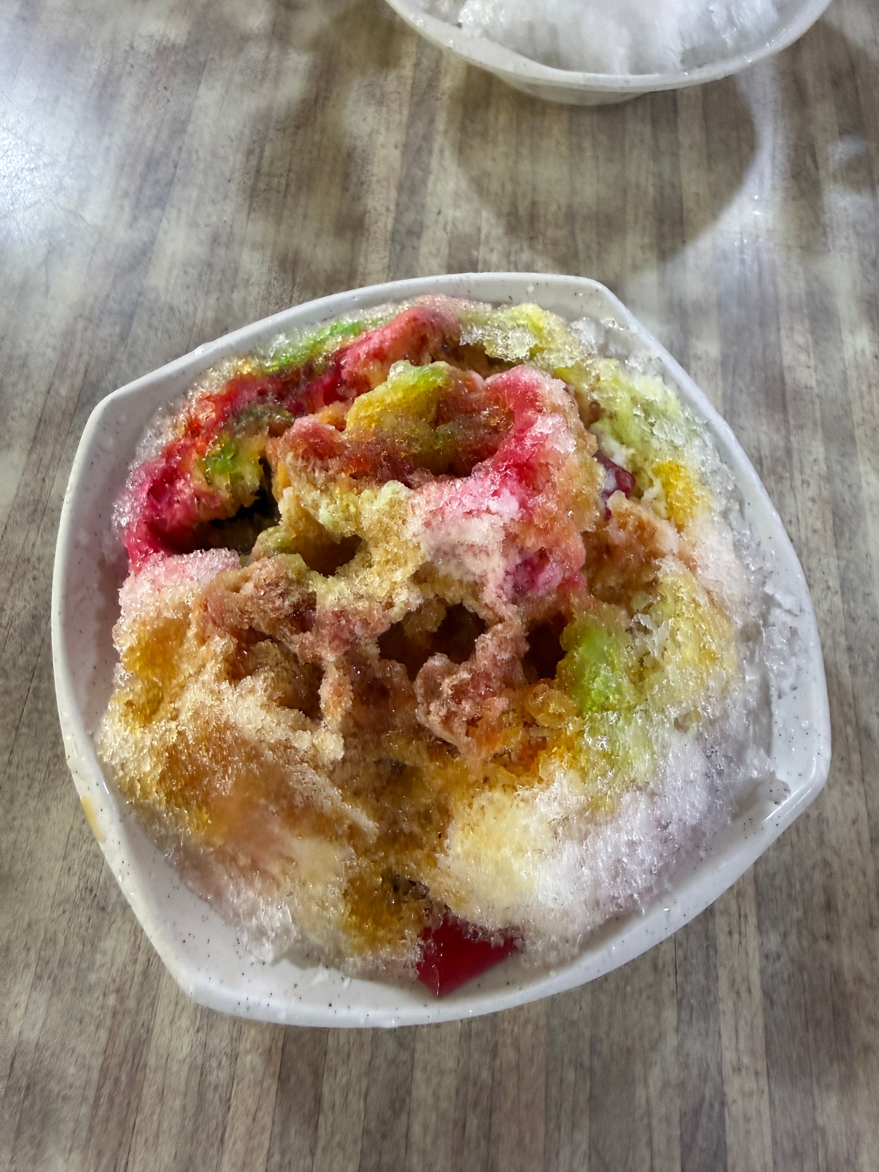 Hey Lulu Dessert Woodlands ice kacang with red green and brown syrups over shaved ice