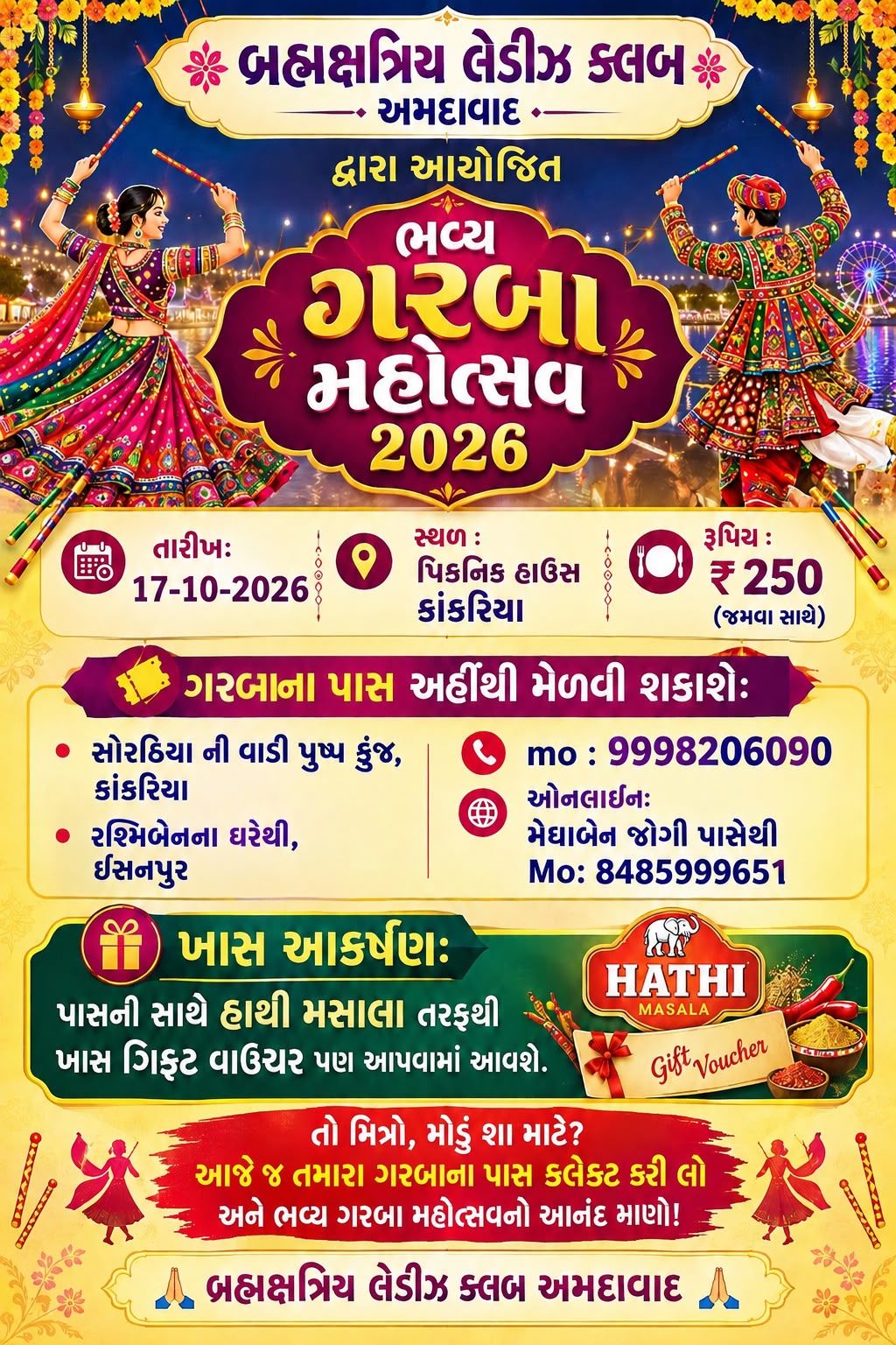 Complete event poster for Bhavya Garba Mahotsav 2026 – Brahmakshatriya Ladies Club