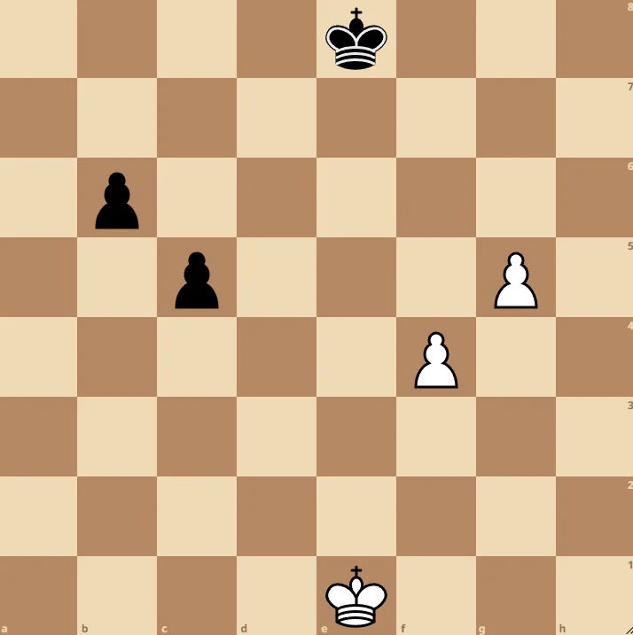 Chess endgame position with two kings and two pawns on each side.