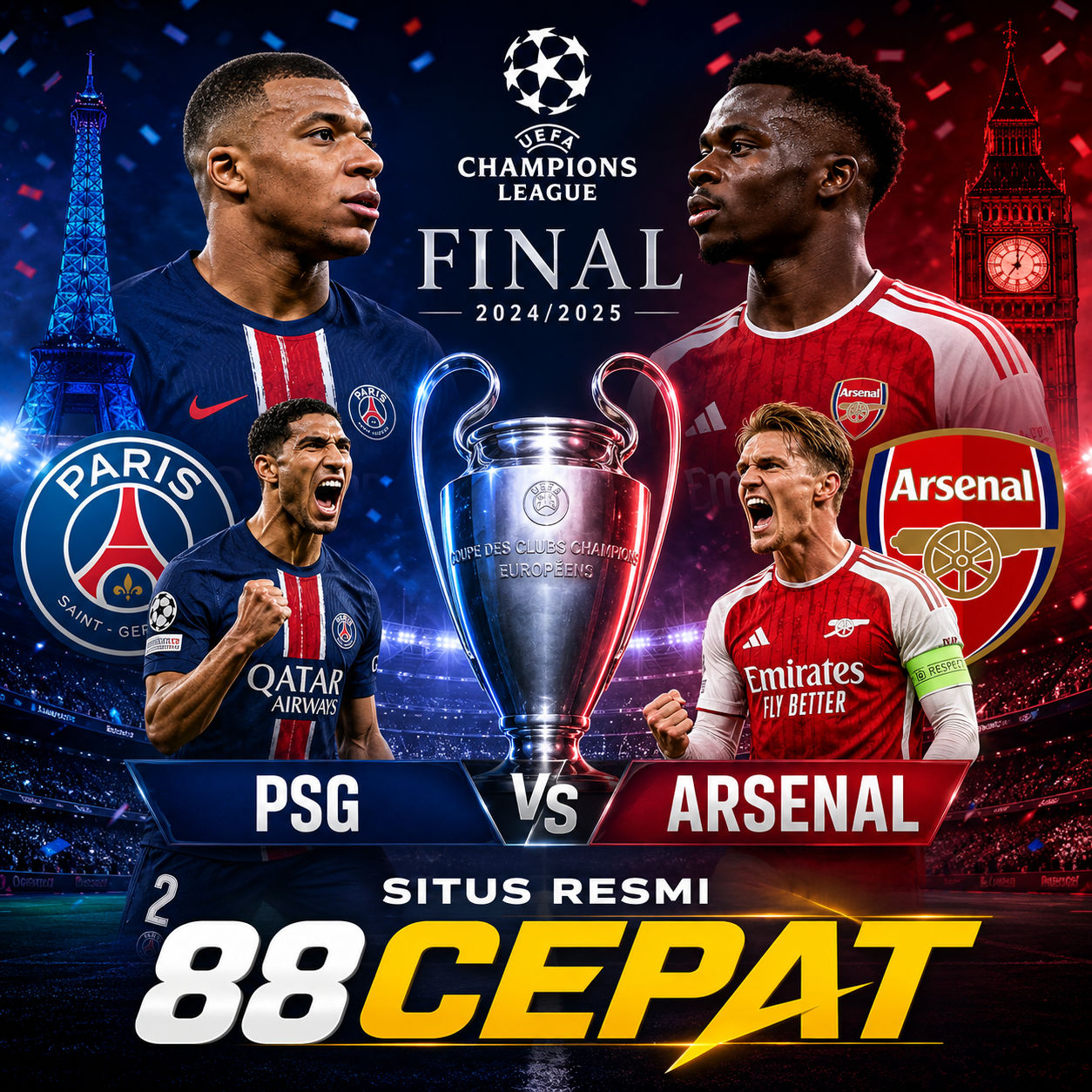 88CEPAT : Link Nonton Streaming Gratis & Taruhan Bola Final Champions PSG vs ARSENAL