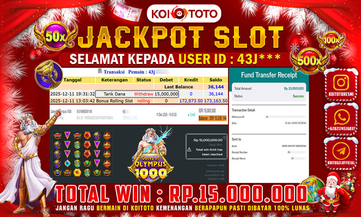 MAX WIN !! MENANG BESAR DI PERMAINAN GATES OF OLYMPUS 1000 !!! KOITOTO BAYAR LANGSUNG LUNAS SEBESAR Rp 15.000.000 !!!