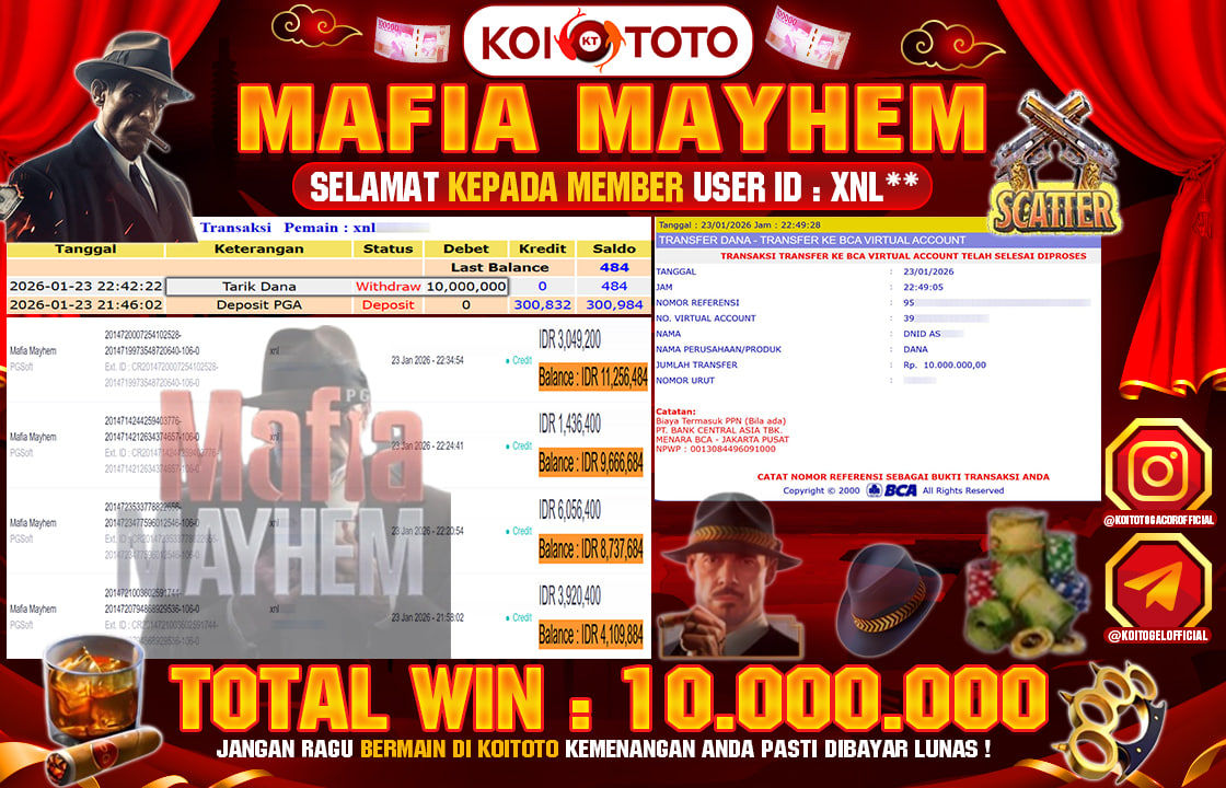 BIG WIN !! MENANG BESAR DI PERMAINAN MAFIA MAYHEM !!! KOITOTO BAYAR LANGSUNG LUNAS SEBESAR Rp 10.000.000 !!!