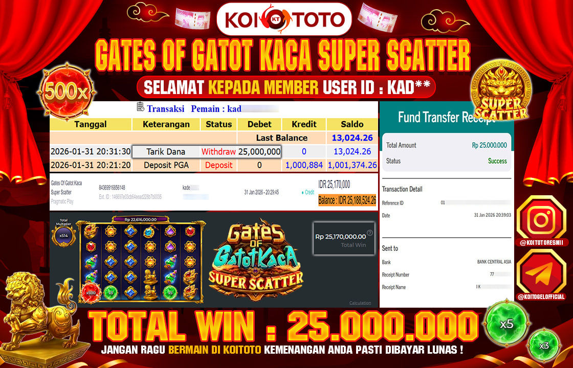 MEGA WIN !! MENANG BESAR DI PERMAINAN GATES OF GATOT KACA SUPER SCATTER !!! KOITOTO BAYAR LANGSUNG LUNAS SEBESAR Rp 25.000.000 !!!