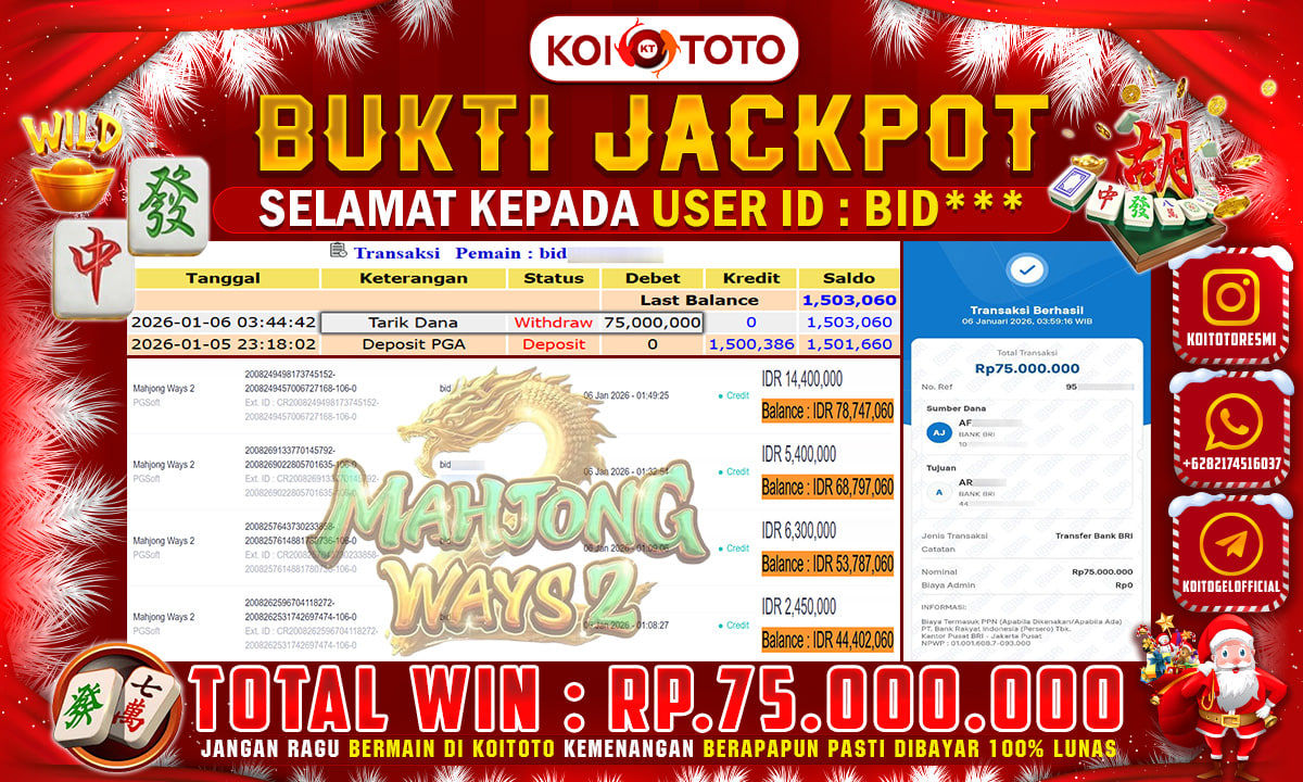 SUPER WIN !! MENANG RATUSAN JUTA DI PERMAINAN MAHJONG WAYS  SEBESAR Rp 105.498.000 LANGSUNG DI BAYAR LUNAS OLEH KOITOTO !!