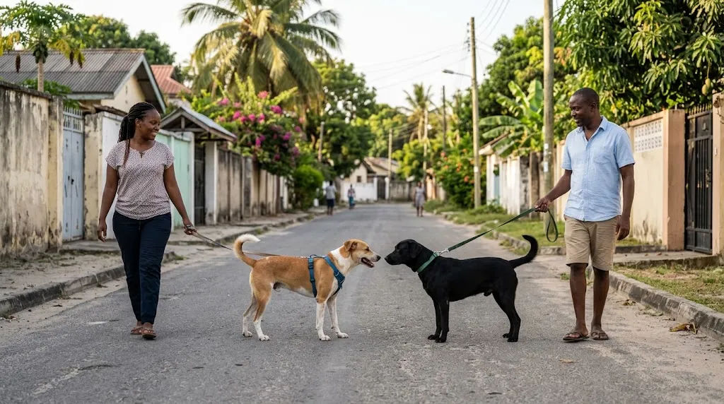 Dog sniffing another dog