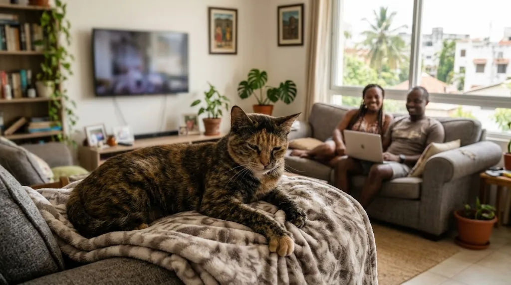 Cat kneading a blanket