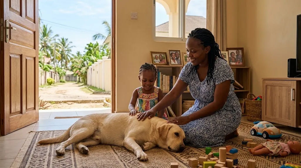 Children with a family pet