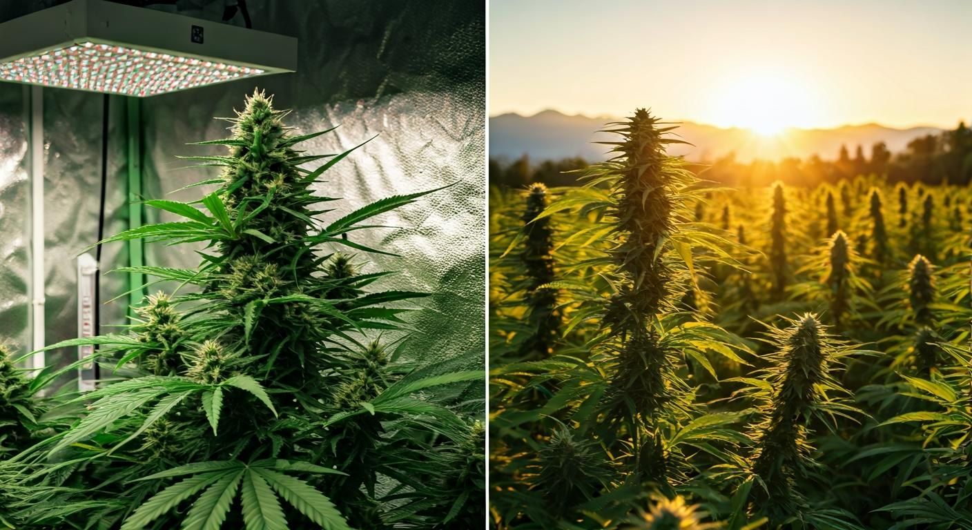 Comparación de cultivo indoor con iluminación artificial y cultivo outdoor con luz natural del cannabis medicinal