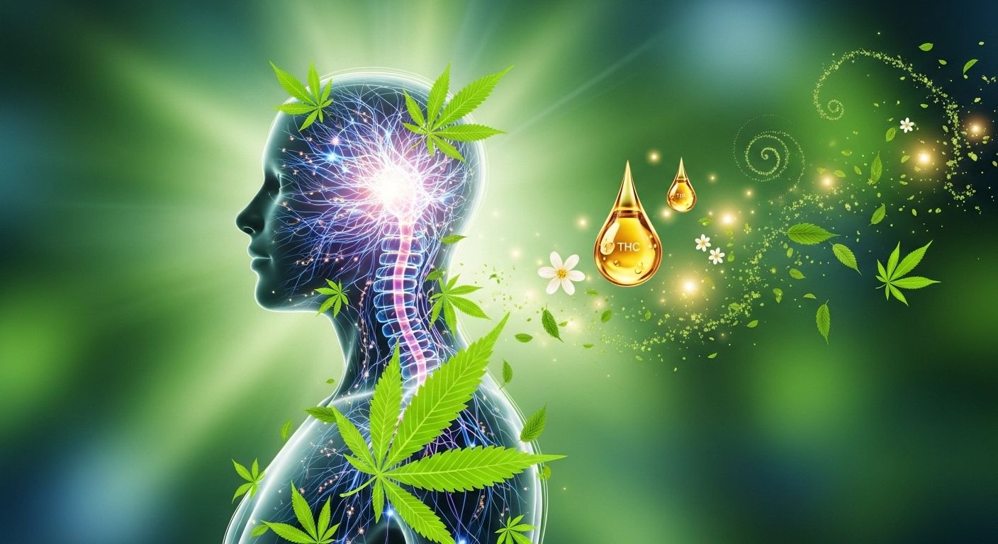 Aceite de cannabis medicinal y hojas de cannabis para alivio del dolor crónico