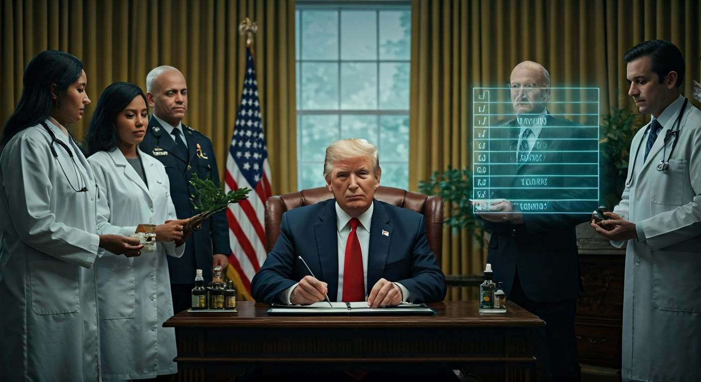 Ilustración representativa del debate sobre la regulación del cannabis en Estados Unidos, mostrando elementos simbólicos de políticas federales y estatales