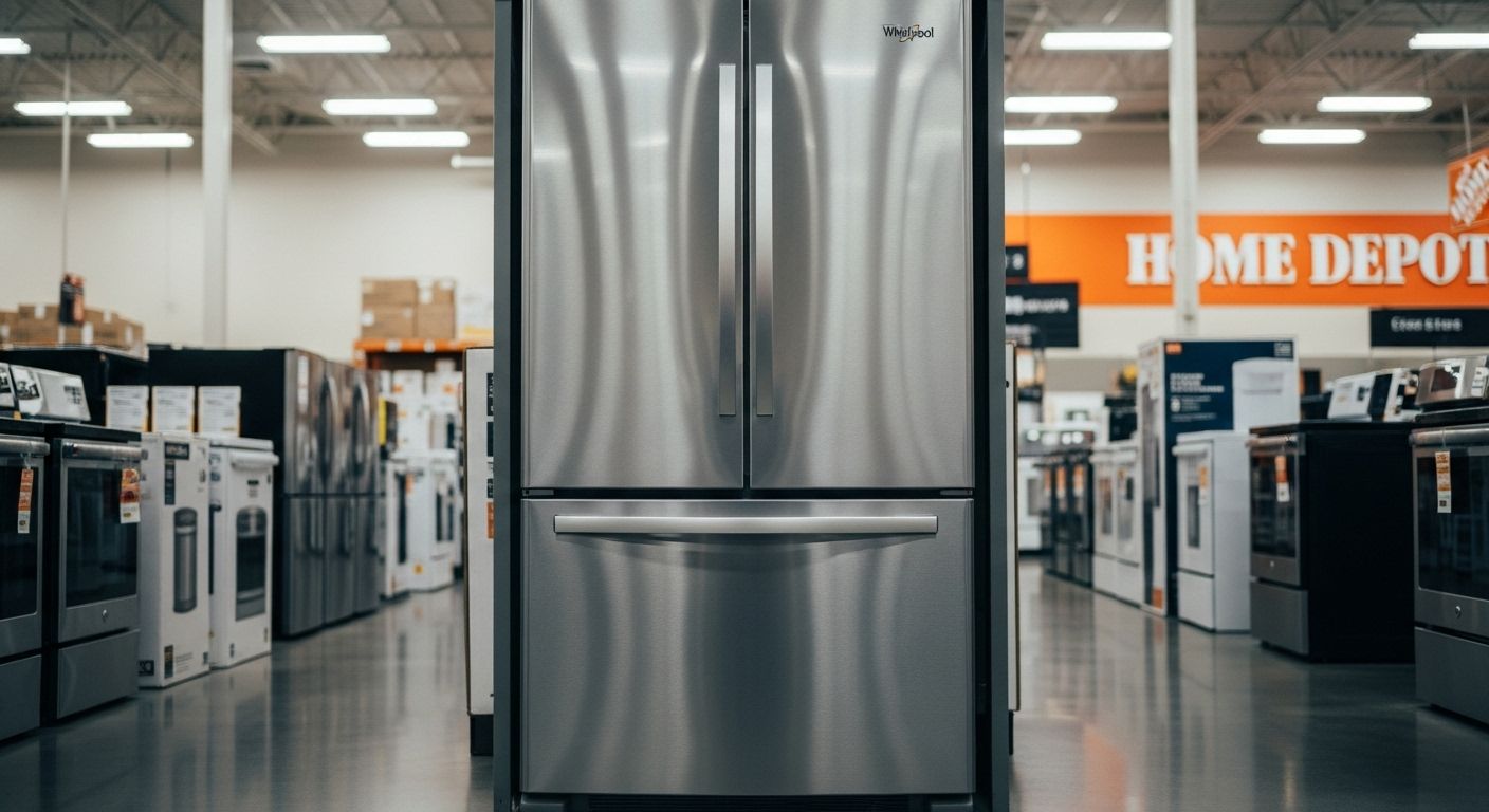 home depot whirlpool refrigerator french door model in modern kitchen