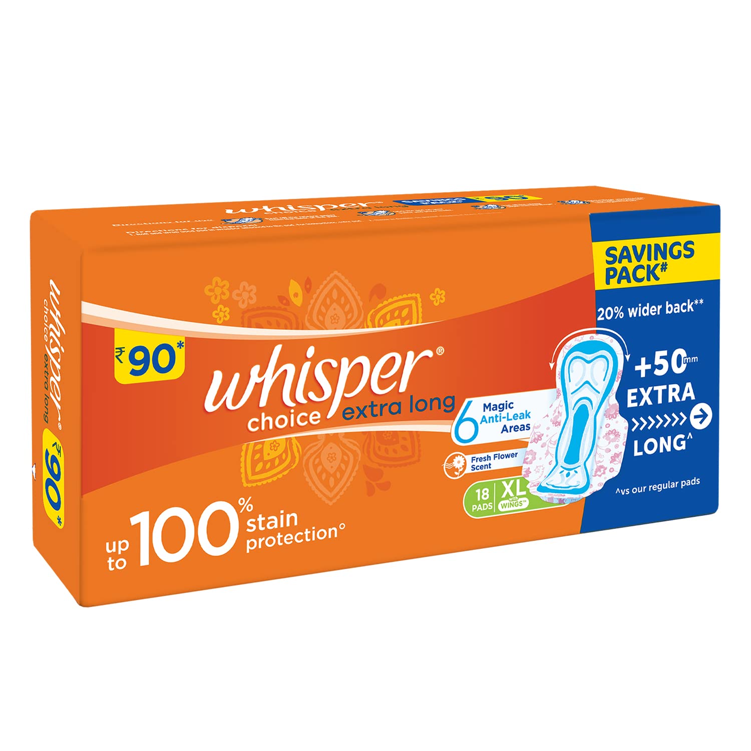 WHISPER CHOICE EXTRA LONG XL WINGS 18 PADS