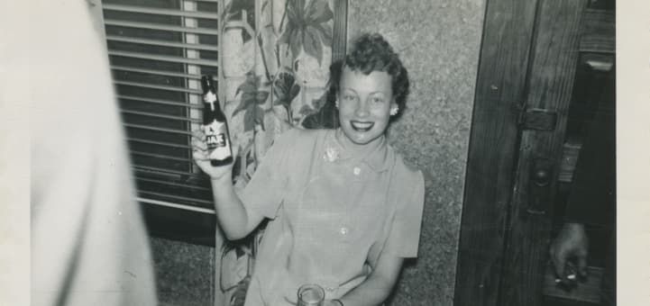 F.E.B. Historical Photo of woman enjoying beer