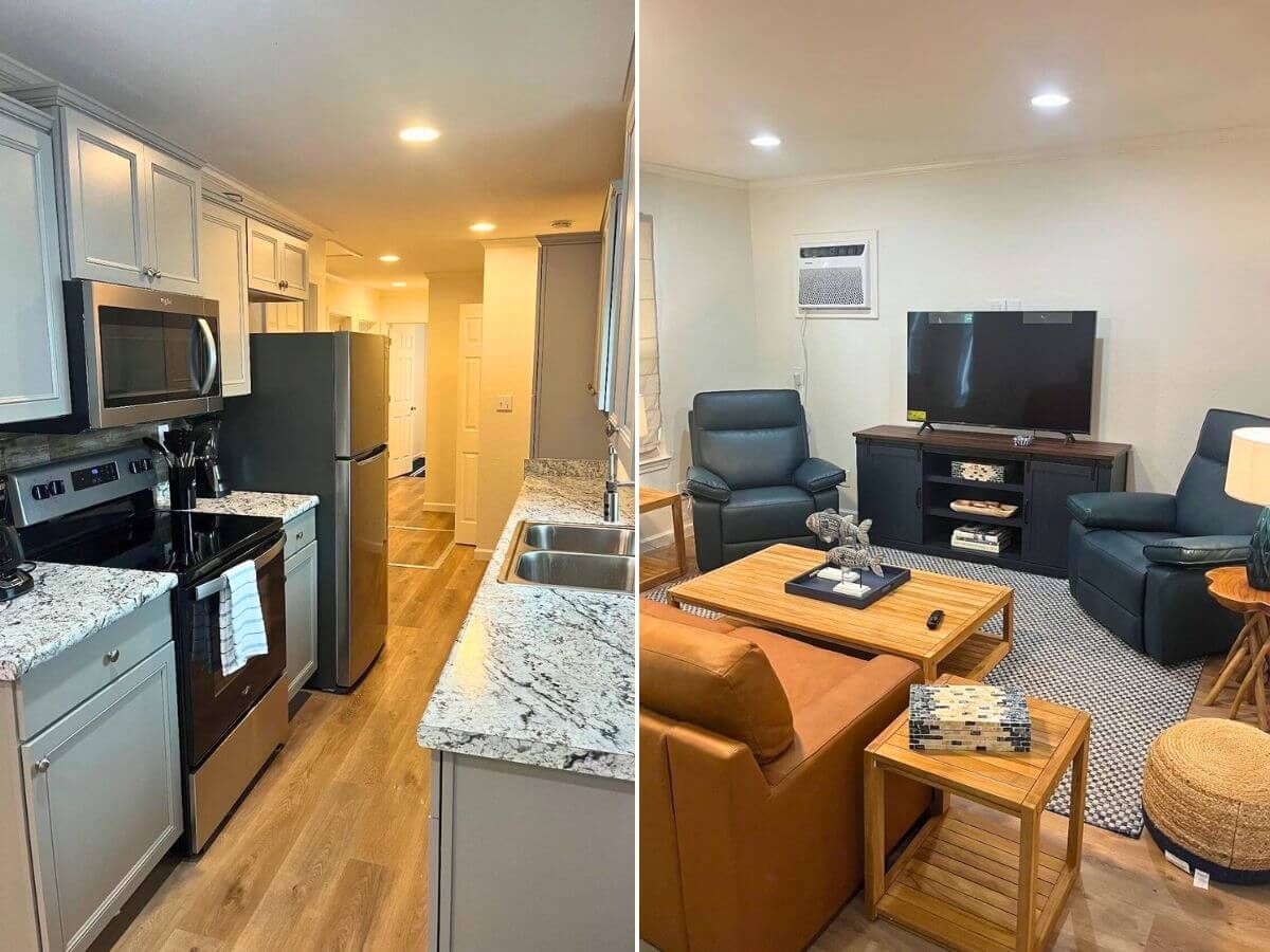 Boscoyo 1 Kitchen and Living Room Venice LA Houseboat Rentals
