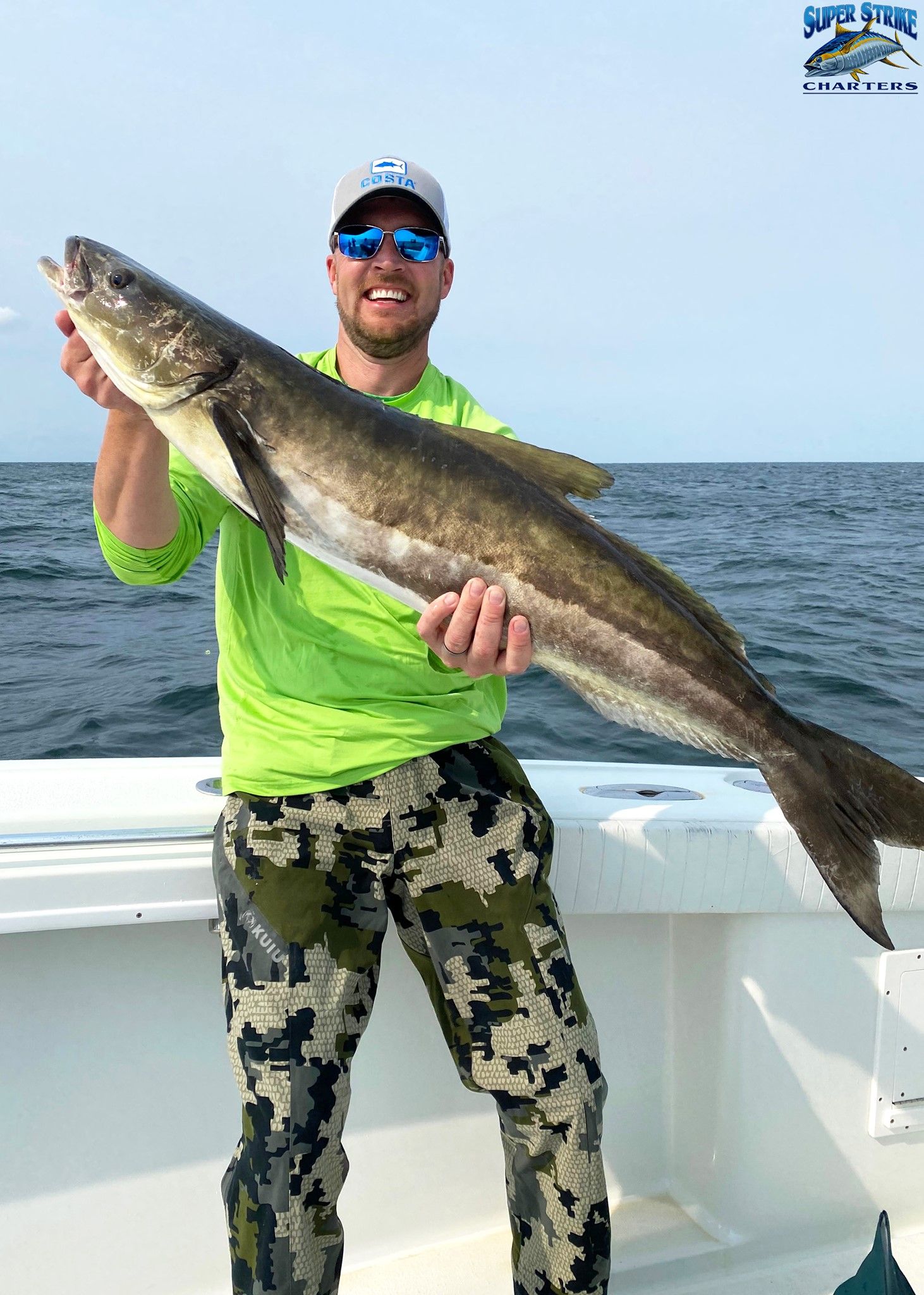 Cobia caught on deep sea fishing charter in venice, louisiana