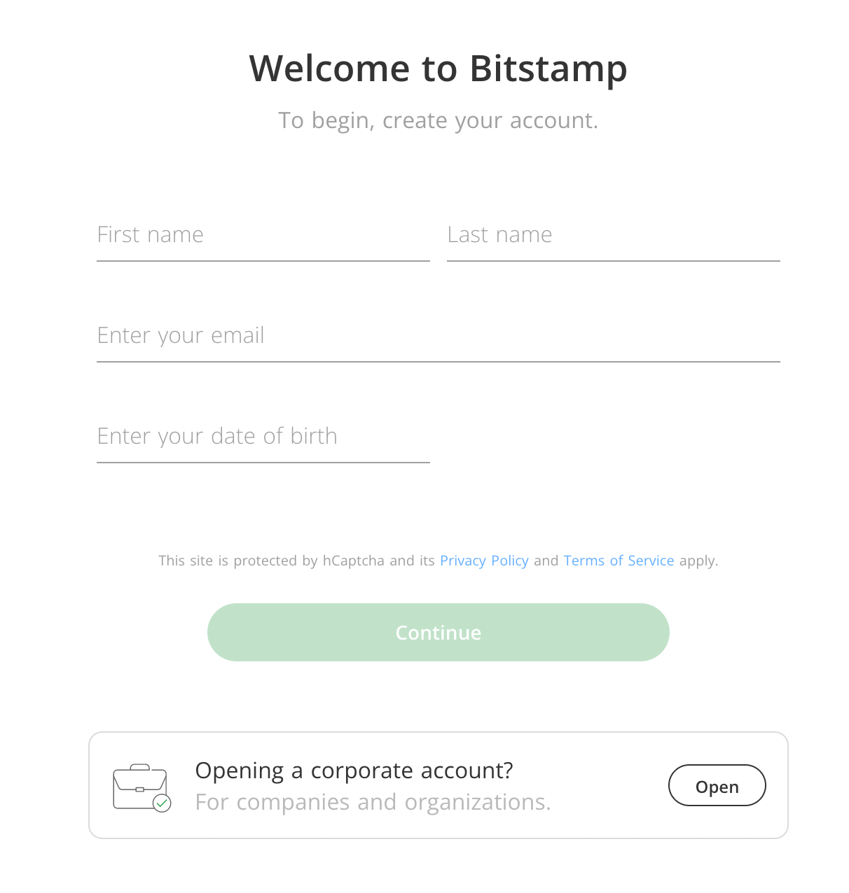 open a corporate account at bitstamp