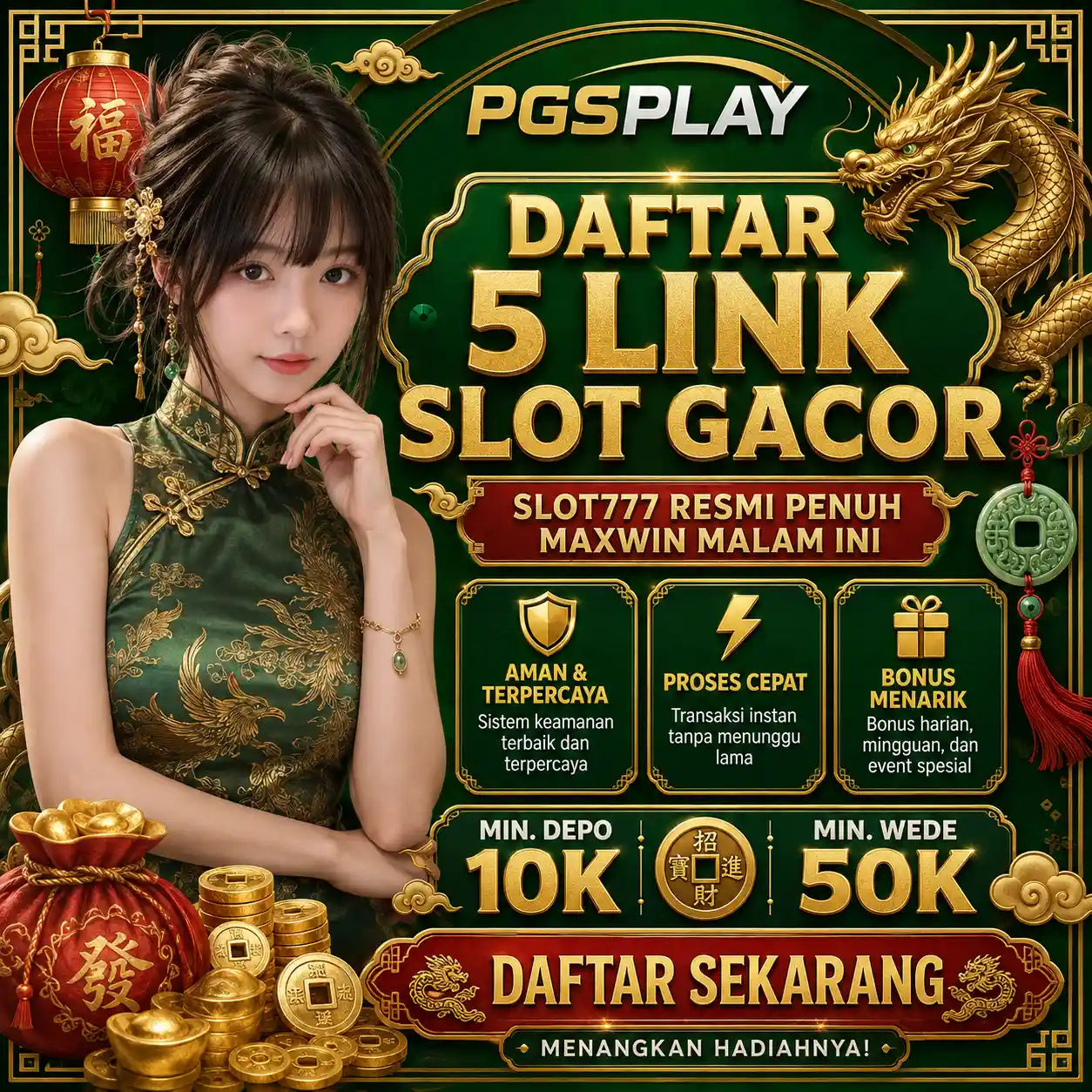 PGSPLAY : Daftar 5 Link Situs Slot Gacor & Slot777 Resmi Penuh Maxwin Malam Ini
