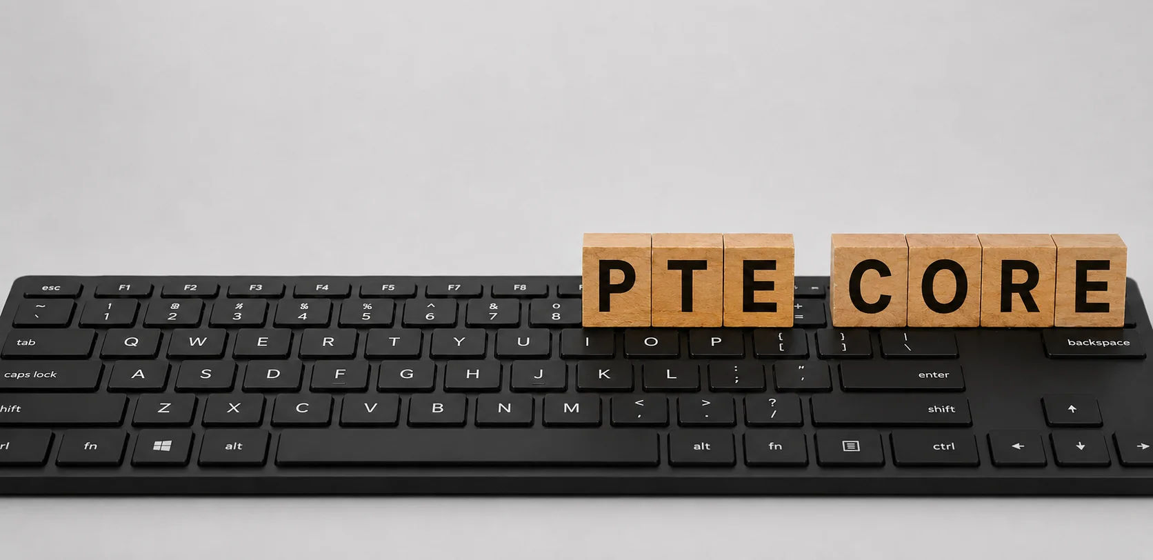 PTE Core logo showing speaking, writing, reading, and listening modules