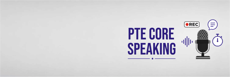PTE Core Speaking section with microphone and headphones