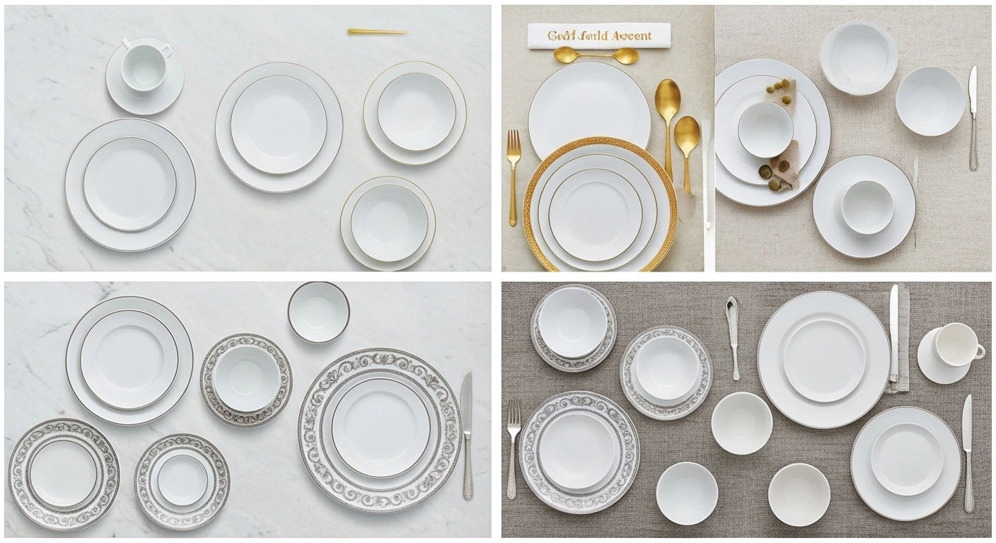 Designer tableware styles for corporate events.