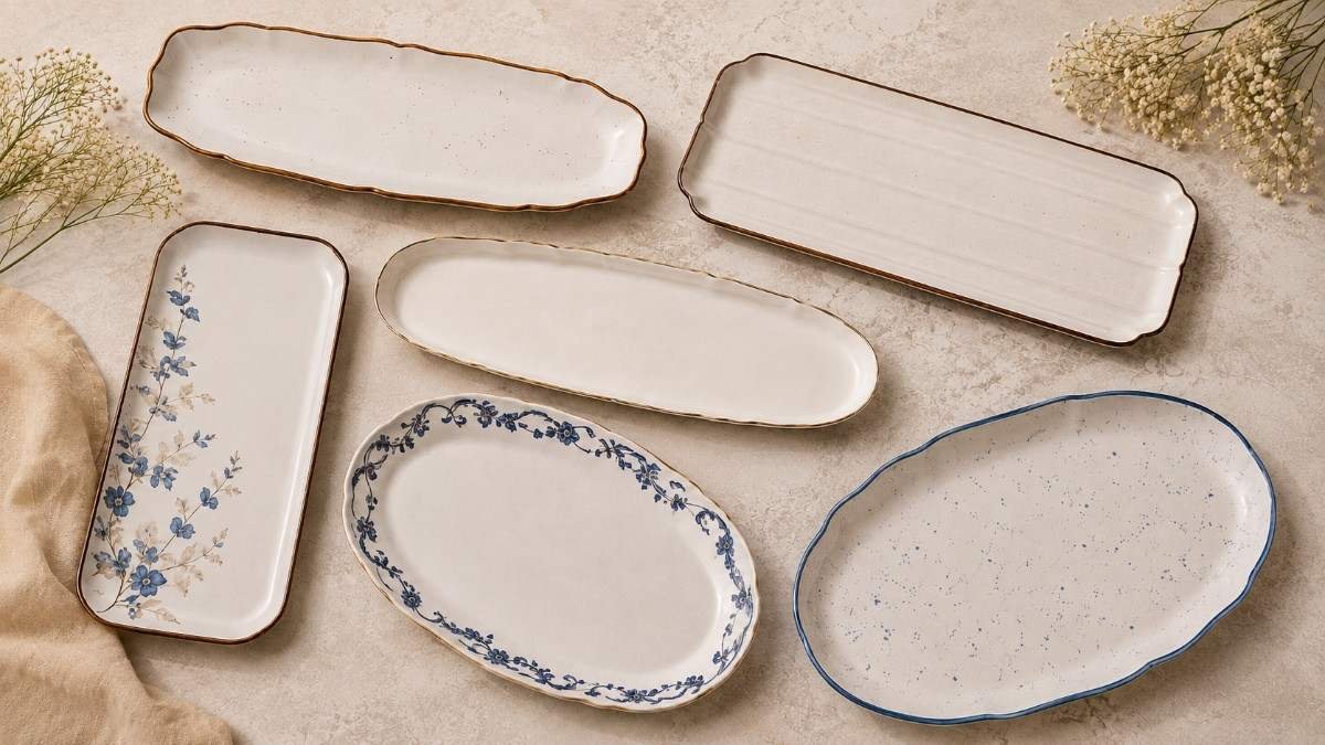 Ceramic serving platters in assorted shapes and elegant designs