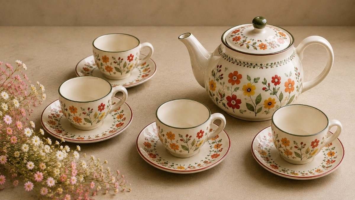 Elegant Tea Pot Set with decorative floral design