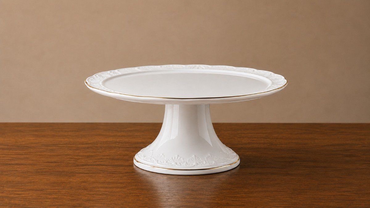 Elegant porcelain cake stands with a decorative gold edge