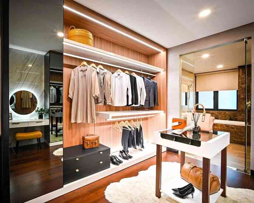 3D illustration of a dressing room in a private house. Interior design of a  wardrobe in a modern style. Design concept for presentation Stock Photo -  Alamy