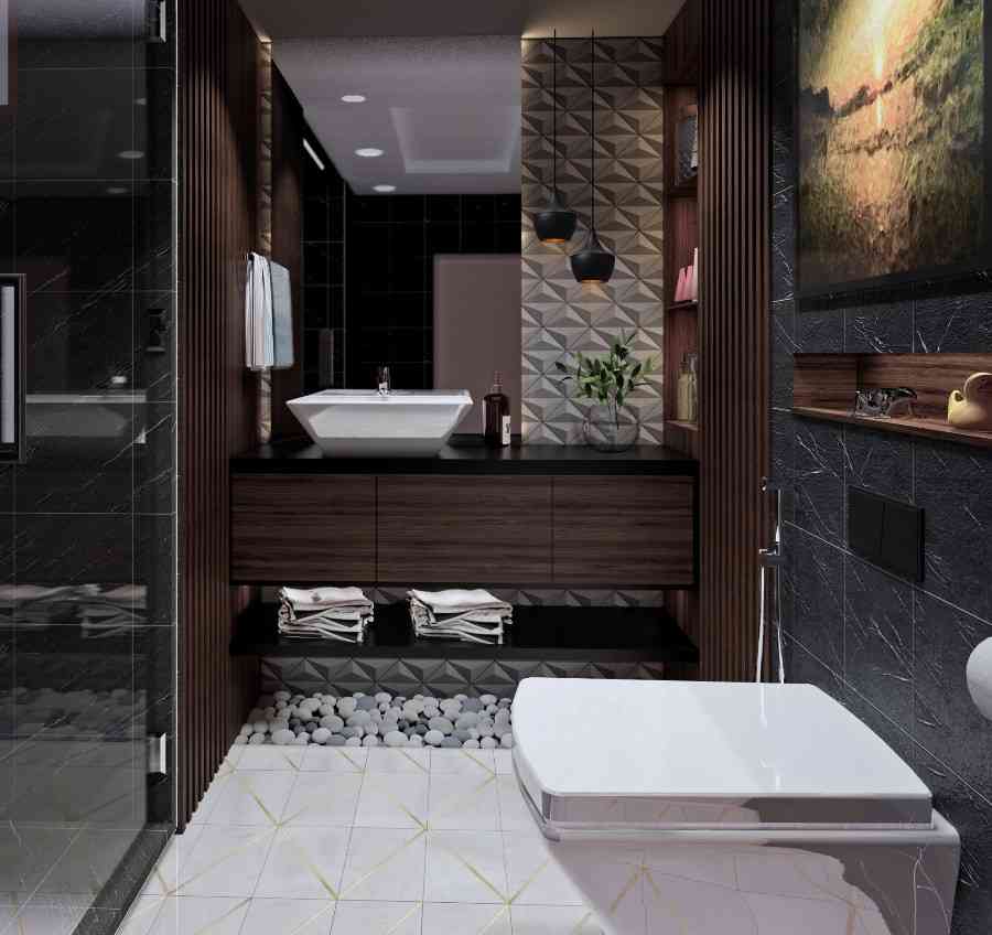 Dark Color Theme Renovation of Bathroom by ANA Design Forum | KreateCube