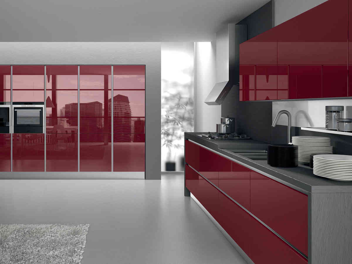 Gloss Laminate Modern Kitchen With Red Cupboard by Tirupati Interiors ...