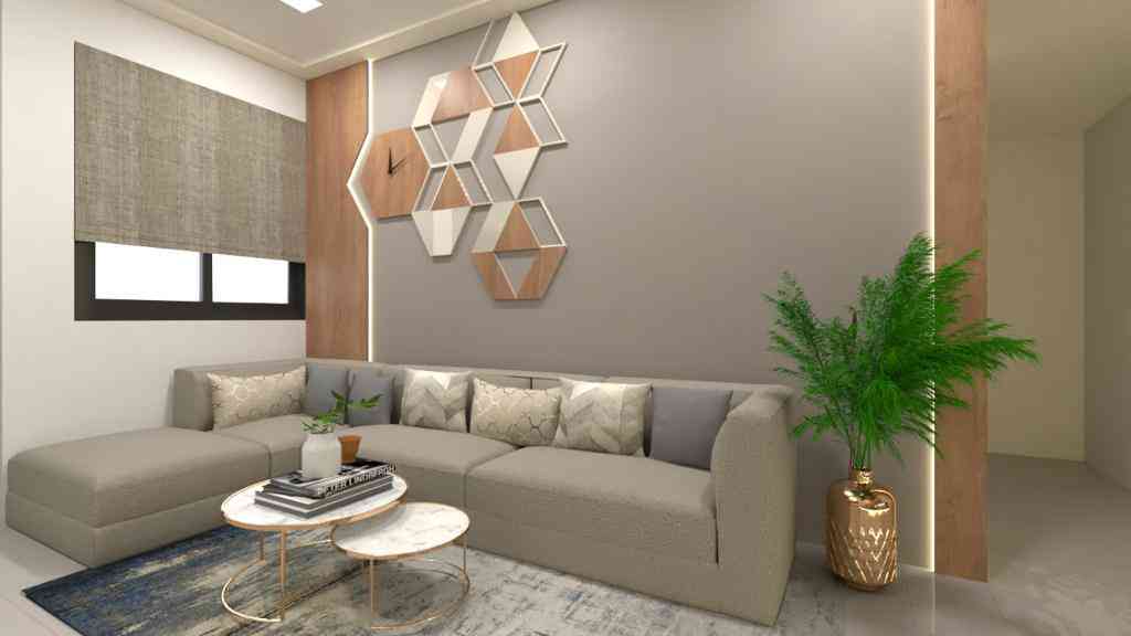 Living Room Design With Hexagon Wall Décor